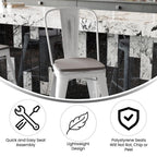 Flash Furniture Carly Commercial Grade 24" High White Metal Indoor-Outdoor Counter Height Stool with Back and Gray Polystyrene Seat