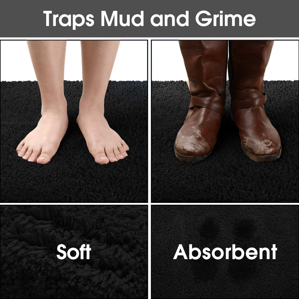 Homeideas Door Mats Indoor, 17'X29' Super Absorbent Non Slip Rugs For Entryway, Front Back Welcome Doormat Dirt Trapper (Black