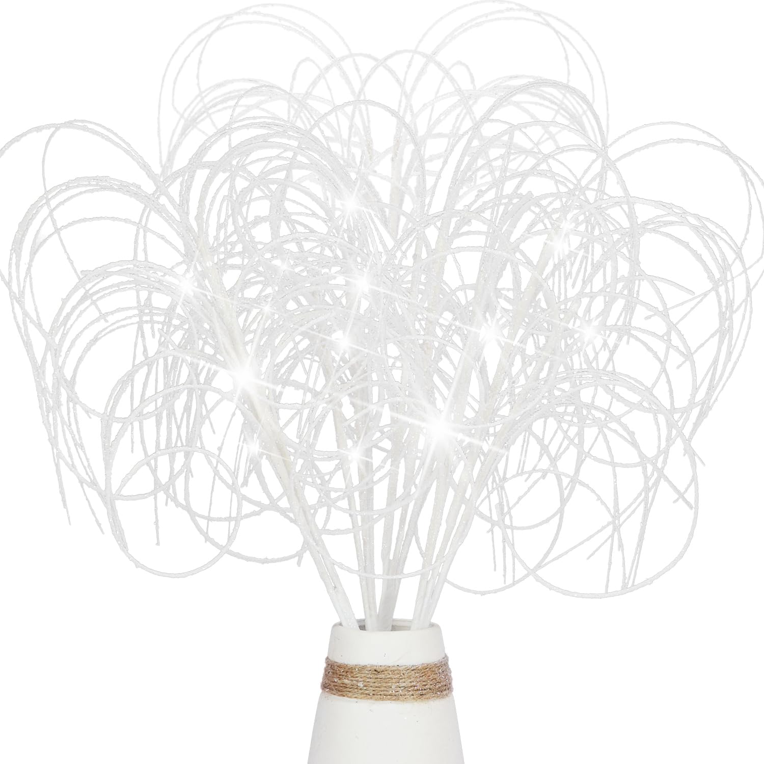4PCS Glitter Christmas Picks Curly Sprays 20 Artificial Wispy Willow Ting Branches Glittery Twigs Stems Ornaments for Xmas Tree 