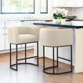 LUE BONA 27 H Counter Height Bar Stools Set of 2, Modern Barrel Counter Stools with Backrest and Arms, Black Metal Frames, Linen