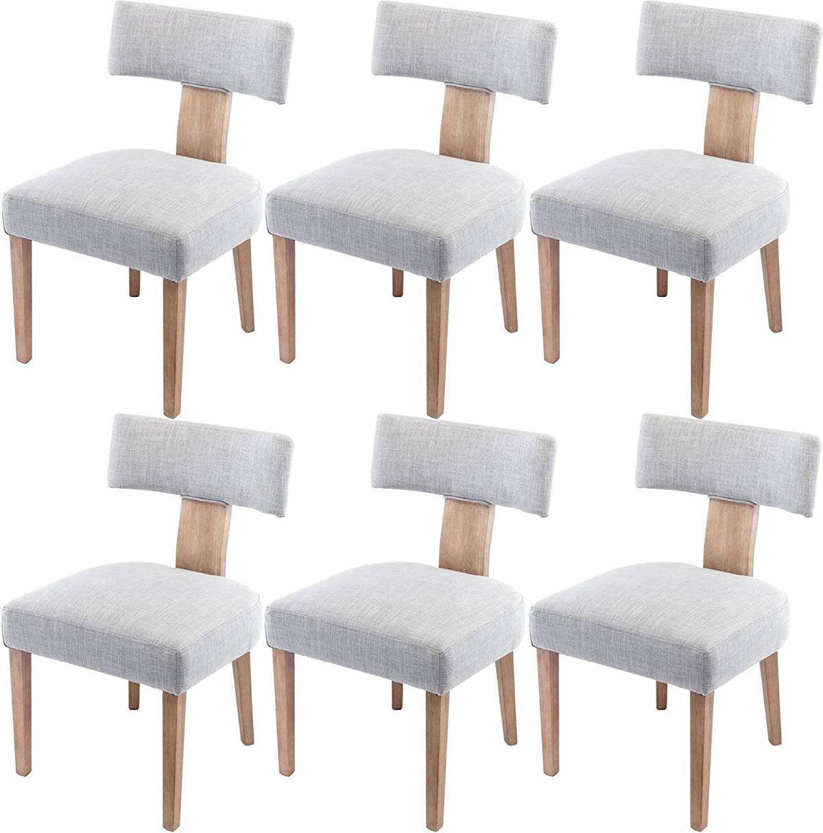 Rivova Linen Dining Chairs Set Of 6, Modern Dining Chair With Wood Legs, Upholstered Dining Chairs For Dining Room, Kitchen, Van
