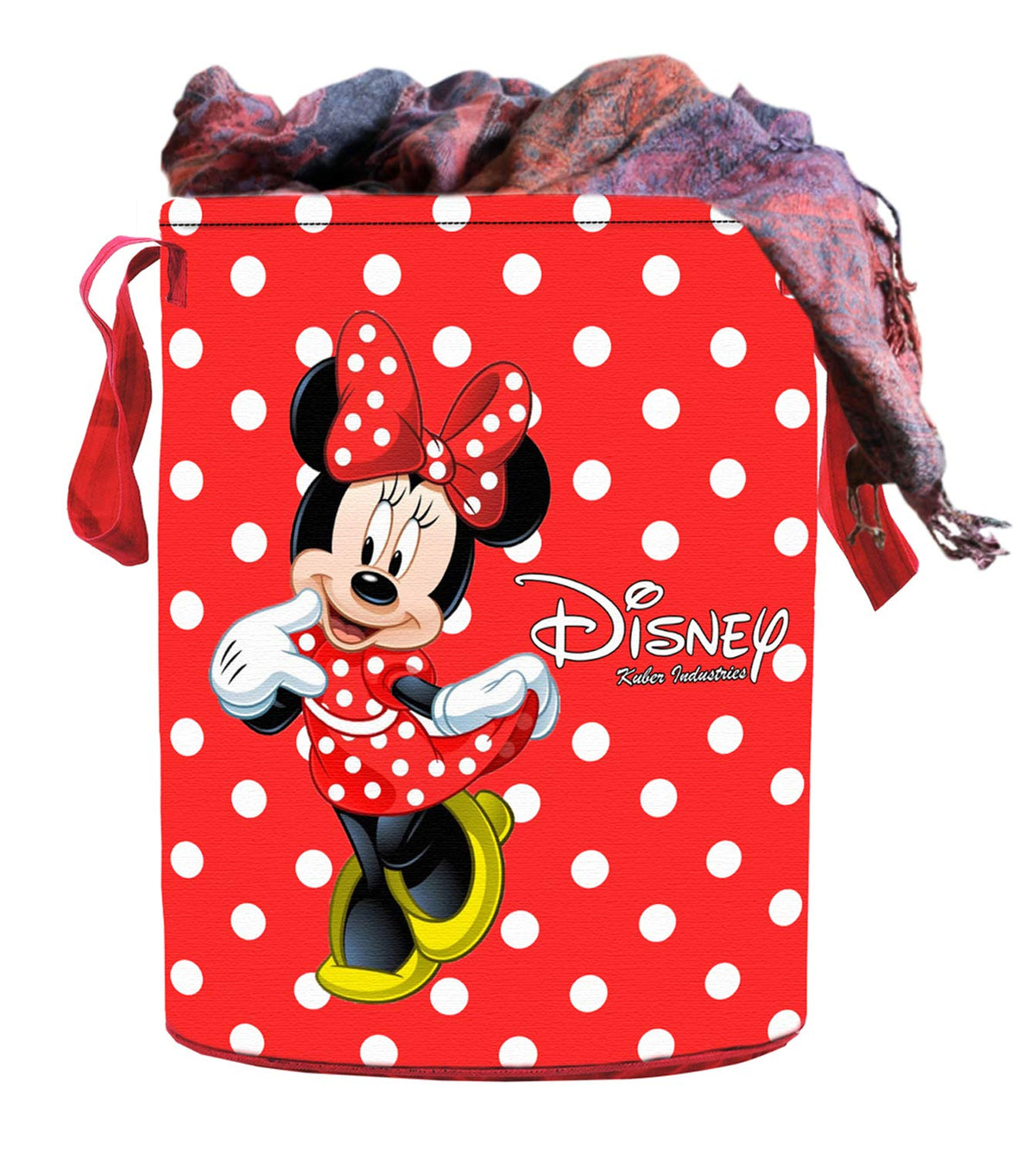 Kuber Industries Disney Minnie Print Round Non Woven Fabric Foldable Laundry Basket, Toy Storage Basket, Cloth Storage Basket Wi