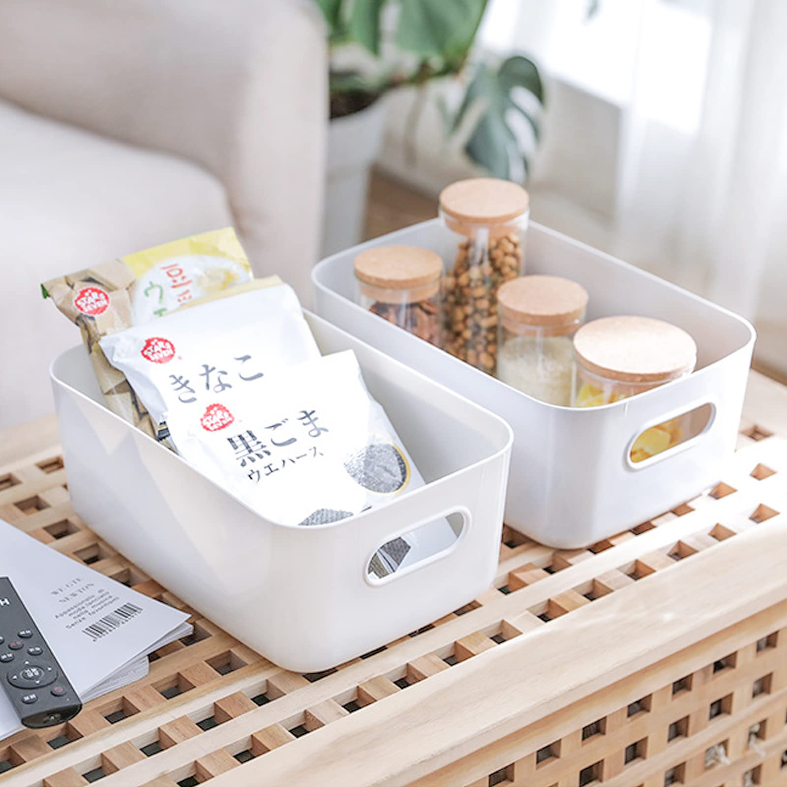 Feoowv Small Plastic Storage Baskets, 8 Pack, White, Portable, Stackable, Multipurpose, Bpa Free, Ideal For Pantry, Fridge, Clos