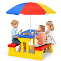 HONEY JOY Kids Picnic Table, Toddler Plastic Outdoor Table & Bench Set with Umbrella, Children Patio Furniture Set for Backyard 
