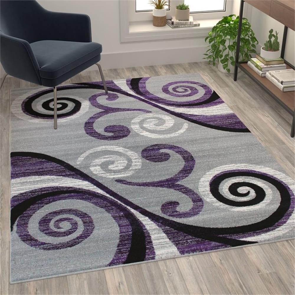 Flash Furniture Valli Collection Area Rug - High Pile Purple Olefin Rug - 5' X 7' Area Rug - Jute Backing - Hallway, Entryway, Bedroom, Living Room