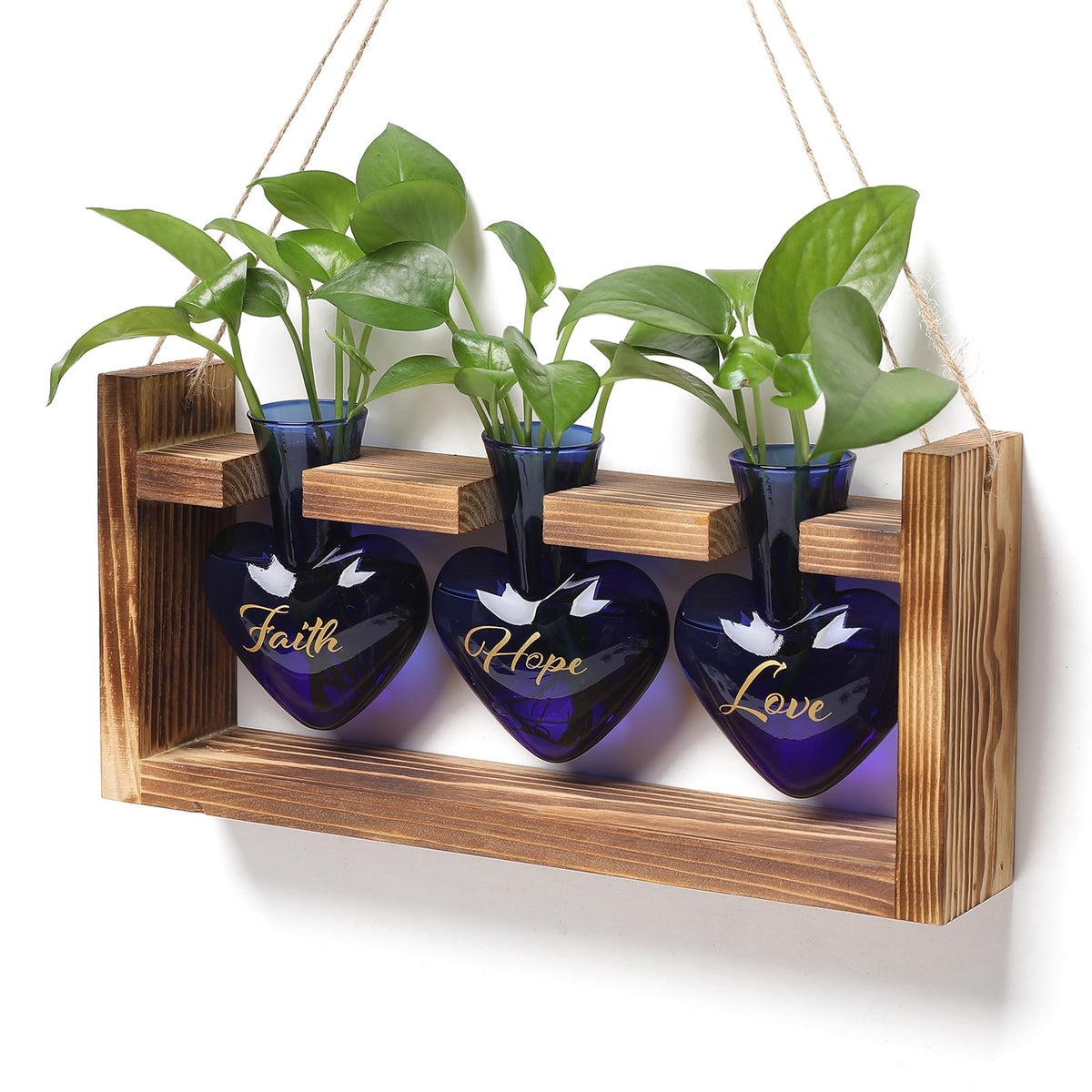 Plant Terrarium Propagation Stations Faith Hope Love Hydroponics Home Garden Decoration Gift For Women With Wooden Stand Heart S