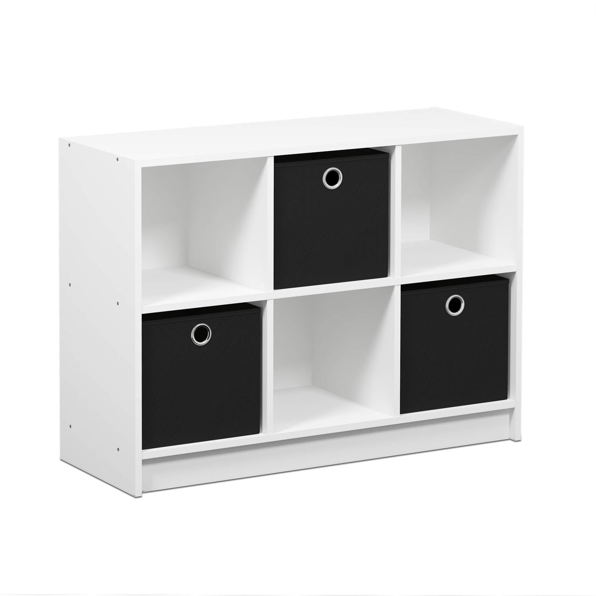 Furinno Basic 3x2 Cube Storage Bookcase Organizer with Bins, White/Black