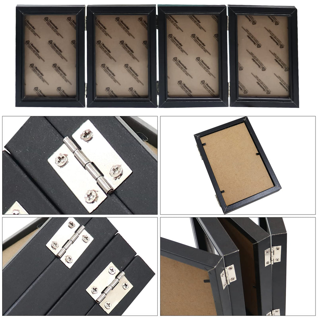 Poilkmni 4 Folding 4X6 Inch Hinged Picture Frame High Definition Natural Wood Picture Frame Rustic Desktop Acrylic Frame Family
