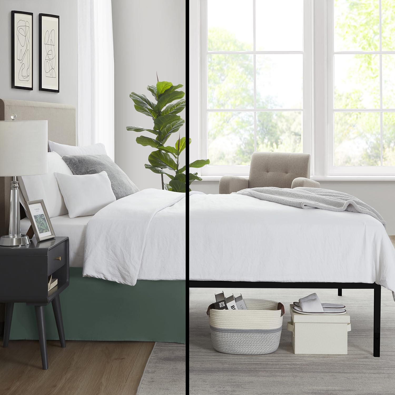 Nestl Forest Green Bed Skirt Cal King Size - Cal King Bed Skirt 14 Inch Drop - Brushed Microfiber Bed Skirts - Hotel Quality Pleated Bed Skirt - Shrinkage & Fade Resistant