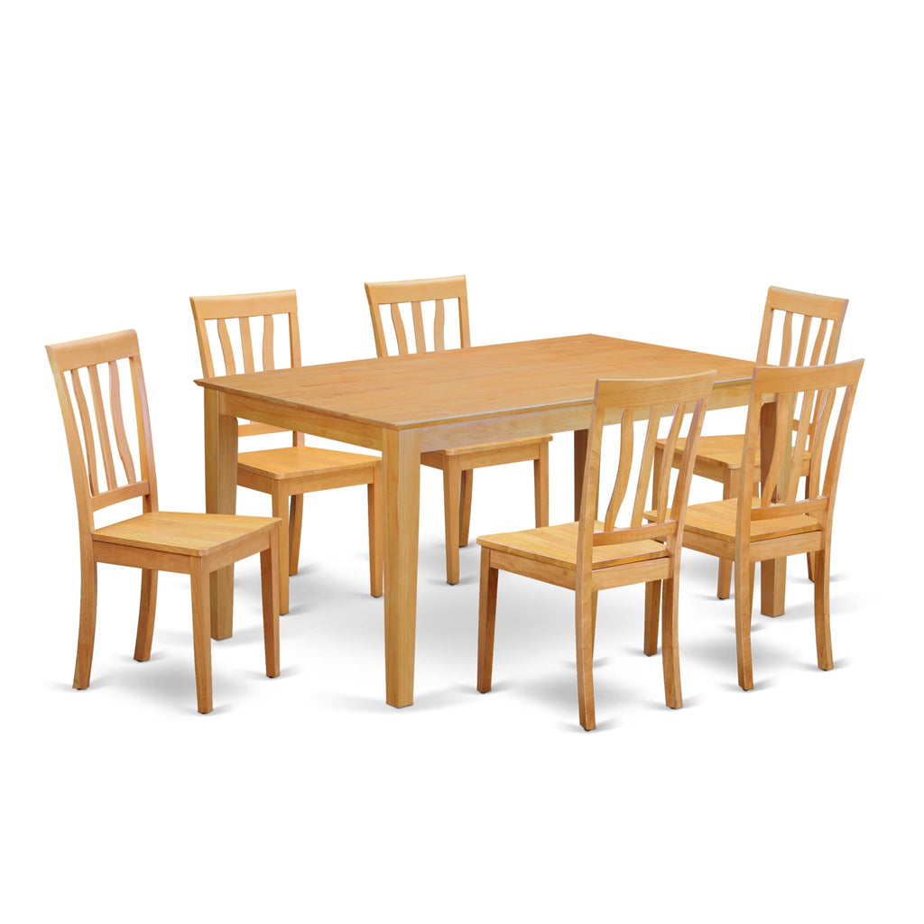 East West Furniture CAAN7-OAK-W 7 Piece Dining Table Set Consist of a Rectangle Kitchen Table and 6 Dining Chairs, 36x60 Inch, Oak