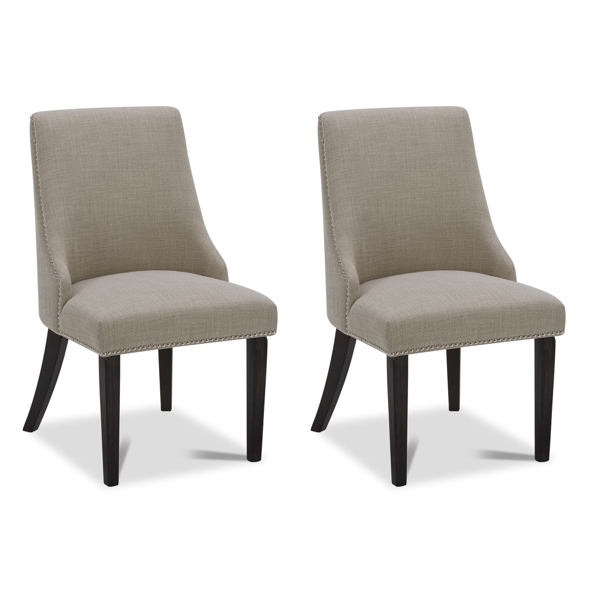 CHITA Farmhouse Dining Chairs with Nailhead Trim, Fabric High Back upholstered Chairs, Dining Room Chairs Set of 2,Flax Beige