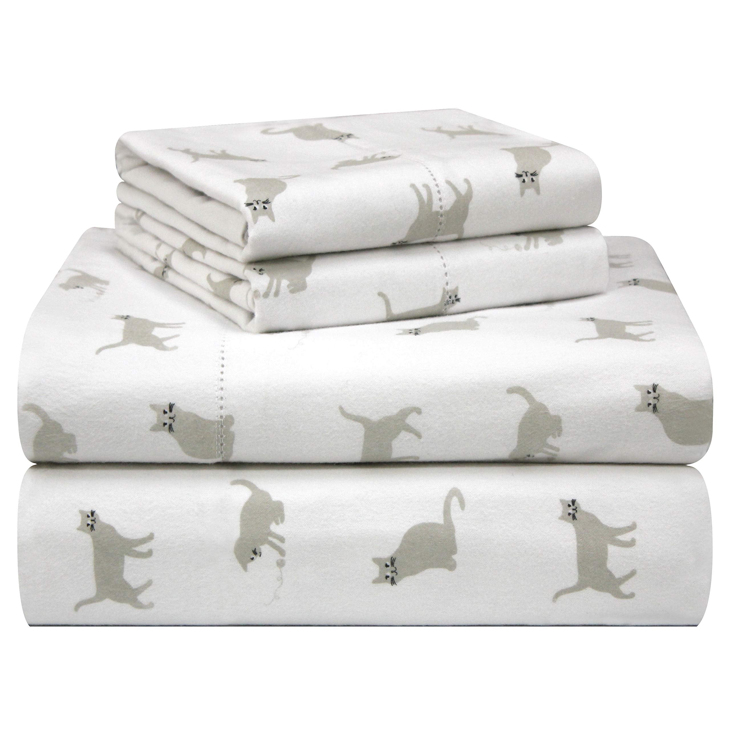 Pointehaven 180 Gsm Velvet Feel Luxury 100% Cotton Printed Flannel Sheet Set, Twin Xl, Cats - Warm & Cozy - Pre-Shrunk -Deep Poc