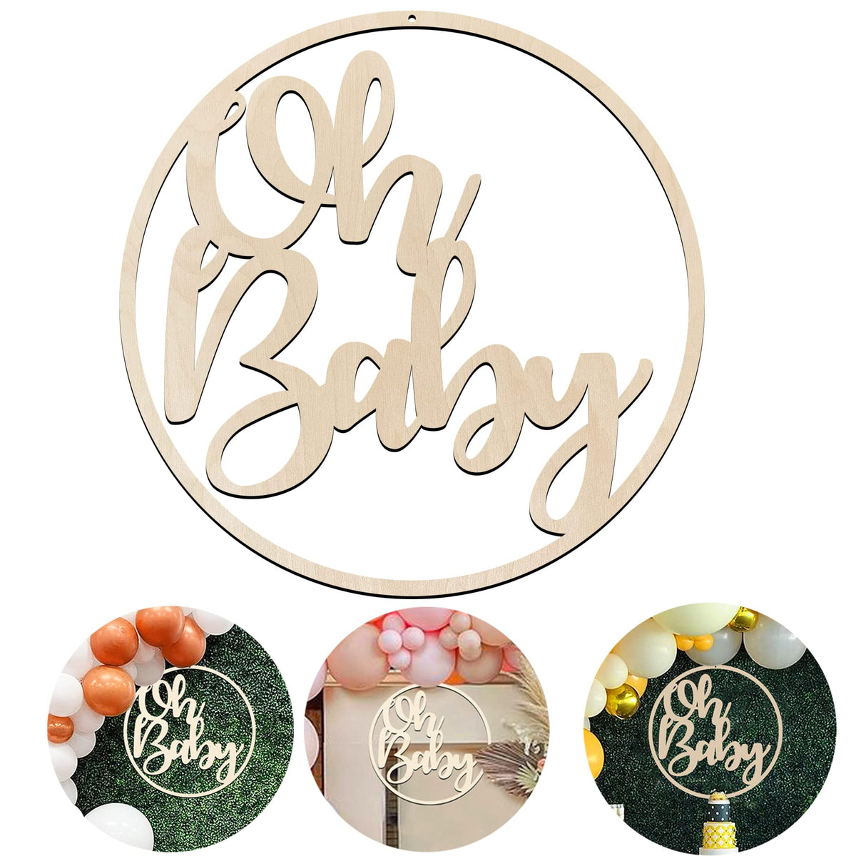 13.8in Oh Baby Sign for Baby Shower Backdrop Gold Wooden Baby Shower Banner Sign for 1st Birthday Backdrop,Oh Baby Wood Sign for