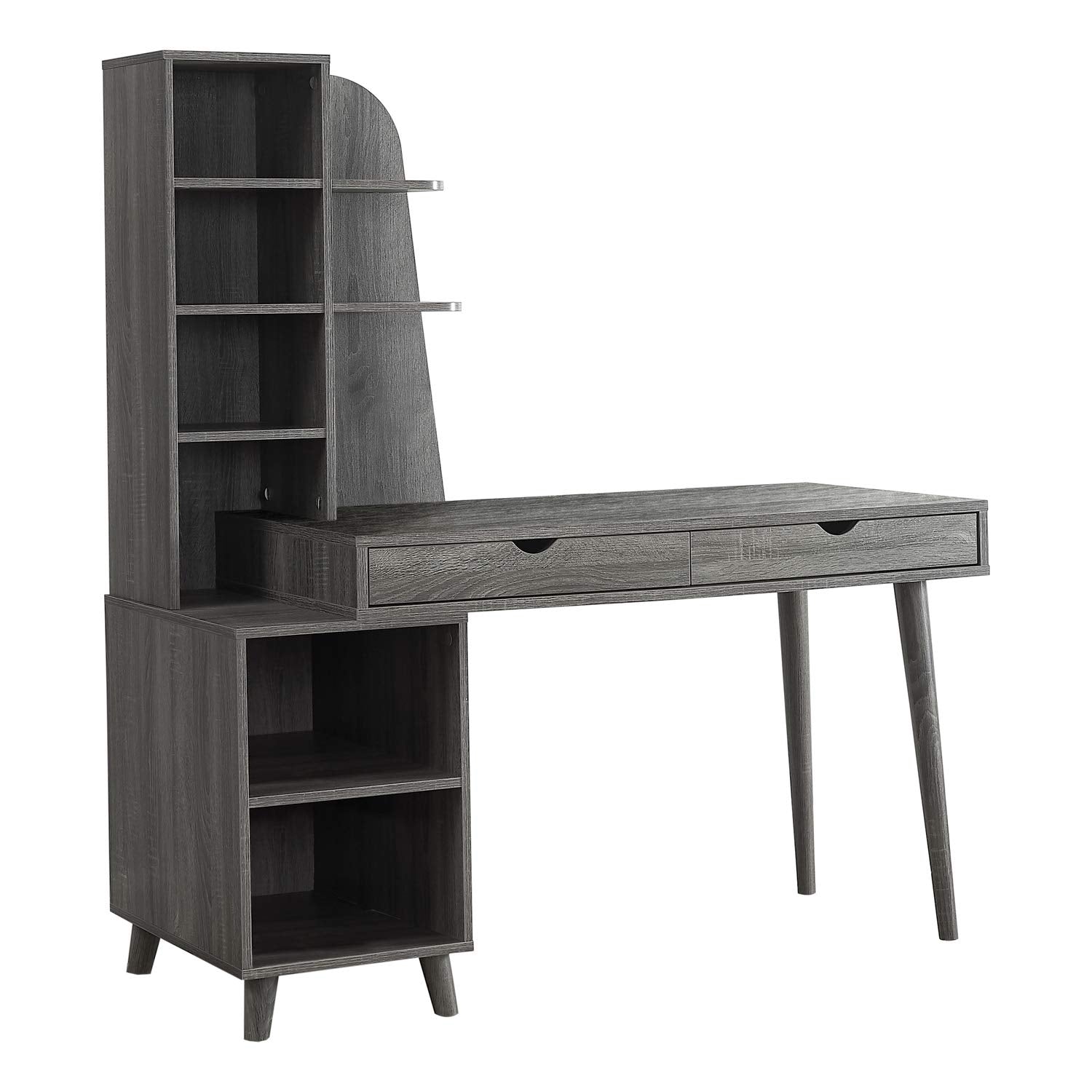 Monarch Specialties Large 2 Drawers Shelves-Bookcase for Home or Office Solid Wood Legs Computer Desk, Grey