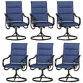 Phi Villa Patio Swivel Dining Chairs Set Of 6, All Weather Outdoor Chair With Padded Textilene & Black Metal Frame For Outdoor Lawn Garden Poolside (Blue)