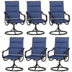 Phi Villa Patio Swivel Dining Chairs Set Of 6, All Weather Outdoor Chair With Padded Textilene & Black Metal Frame For Outdoor Lawn Garden Poolside (Blue)