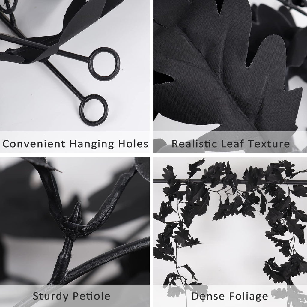 Recutms Black Leaf Garland 2Pcs 5.7 Ft Halloween Garland Fall Leaf Garland Artificial Hanging Black Maple Autumn Vine Leaf Fall