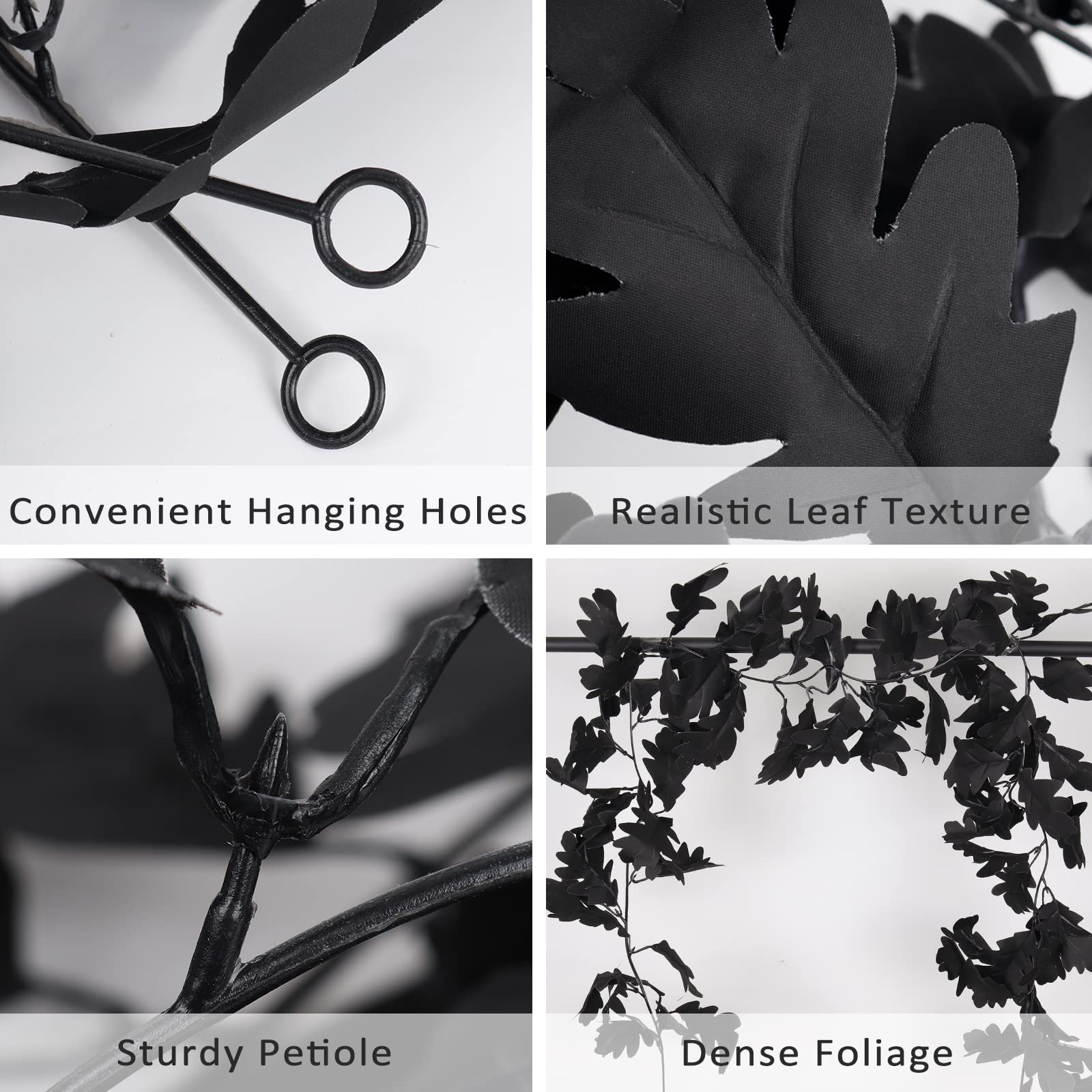 Recutms Black Leaf Garland 2Pcs 5.7 Ft Halloween Garland Fall Leaf Garland Artificial Hanging Black Maple Autumn Vine Leaf Fall
