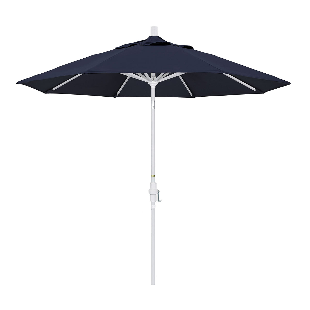 California Umbrella Gscu908170-5439 9' Round Aluminum Market, Crank Lift, Collar Tilt, White Pole, Sunbrella Navy Patio Umbrella
