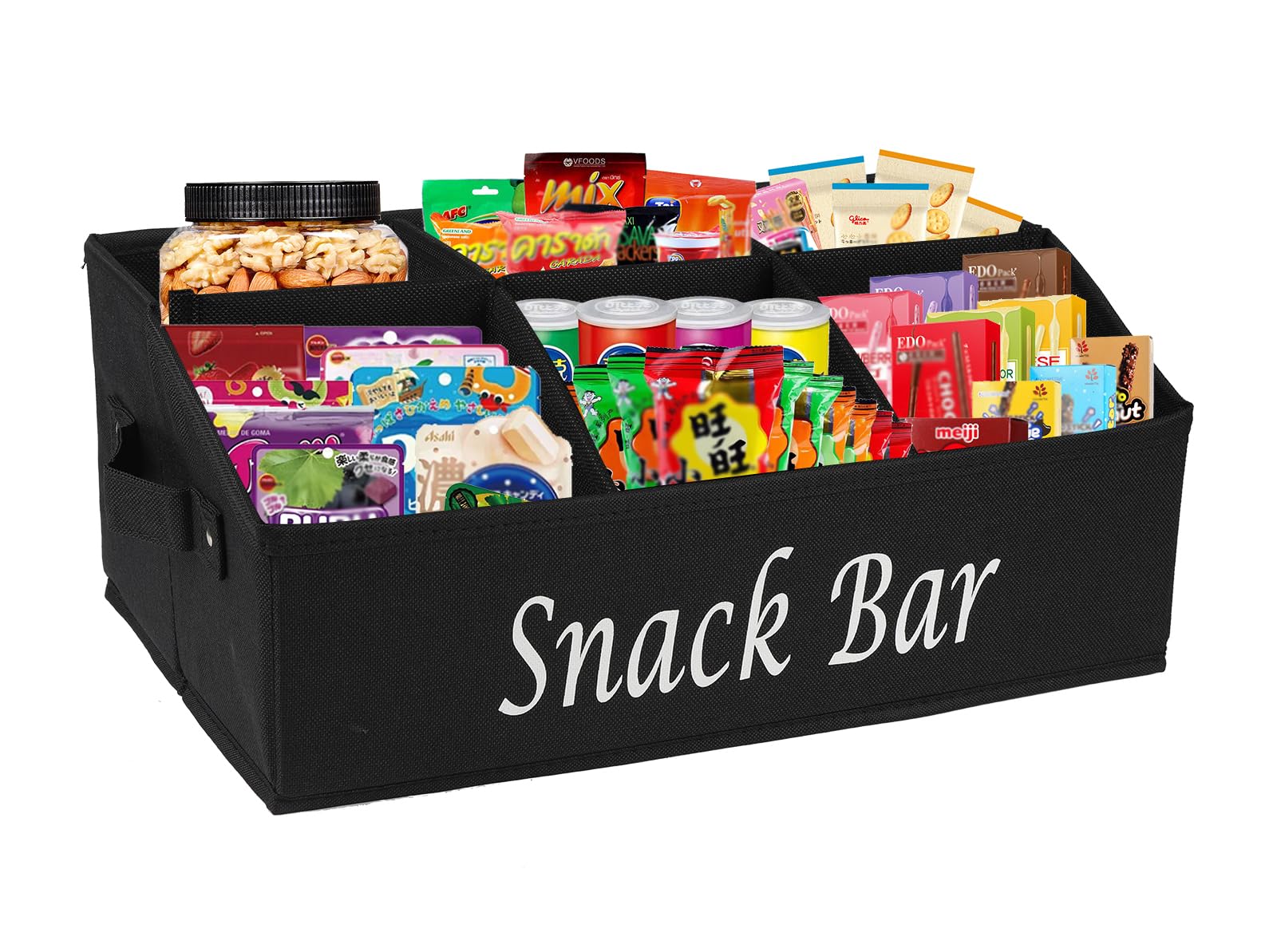 Xbopetda Snack Organizer for Countertop, Fabric Snack Bar Station with Handles, 6 Compartment Container, Black ?Patent Pending?