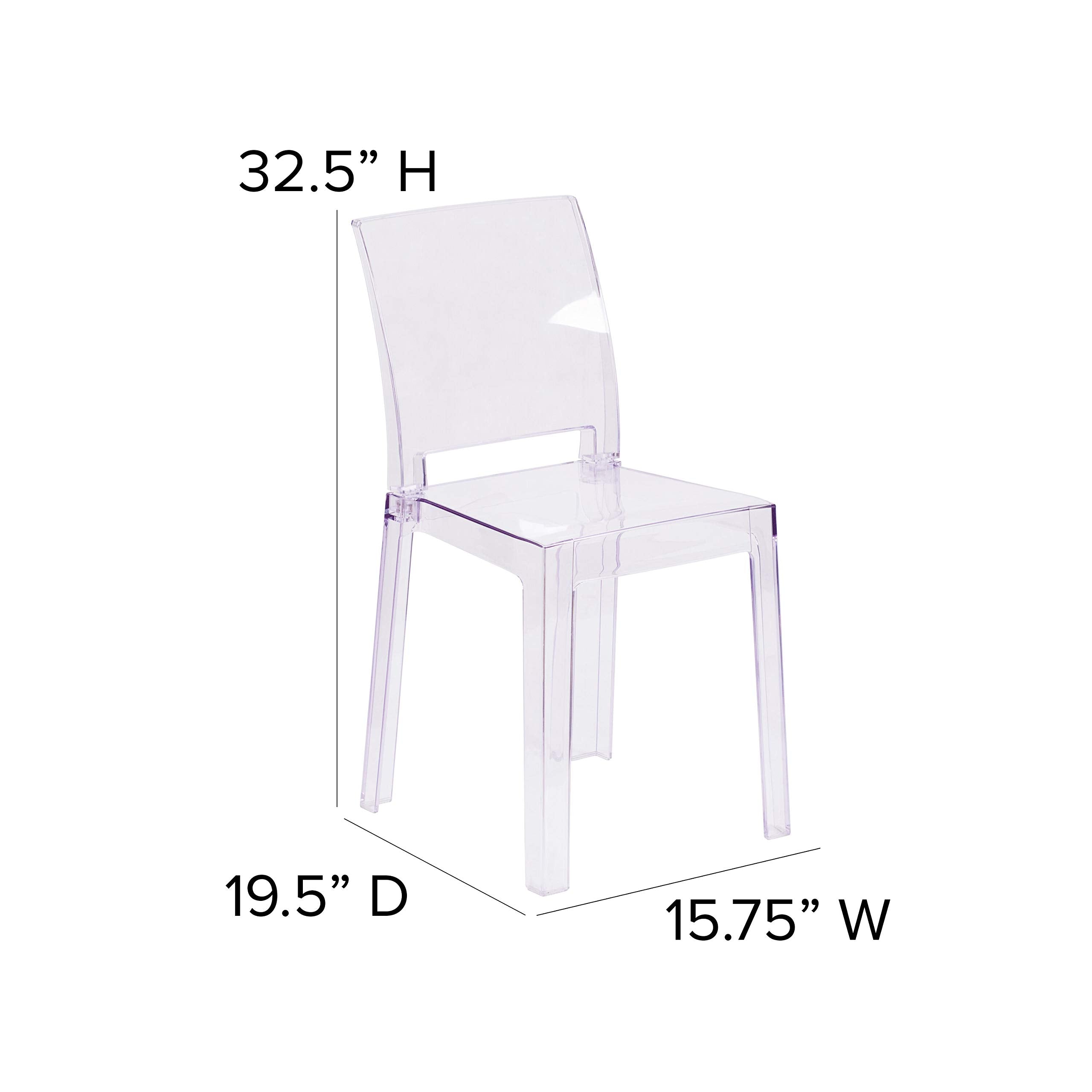 Flash Furniture Emilie Ghost Chair with Square Back in Transparent Crystal