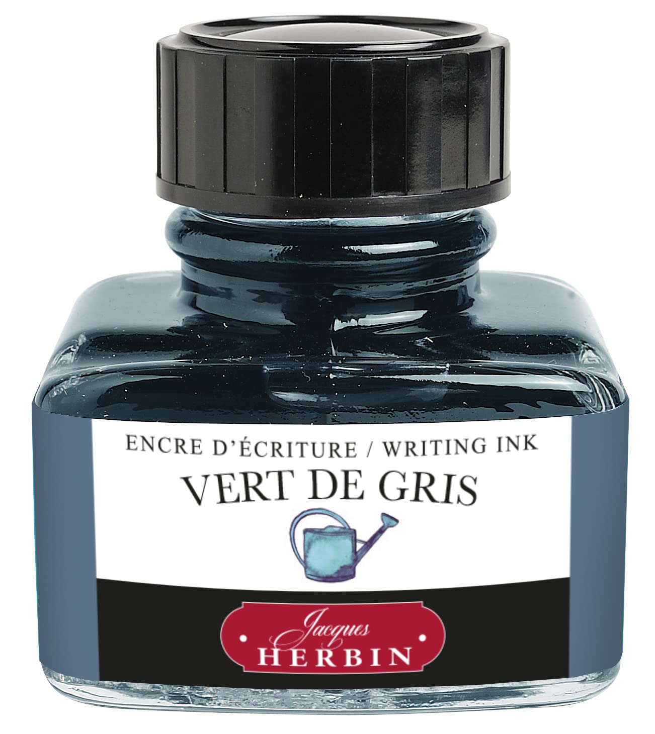 Herbin Jacques Ref 13007T - Ink For Fountain Pens & Rollerball Pens - Vert De Gris/Green-Grey - 30Ml Bottle With Integrated Pen