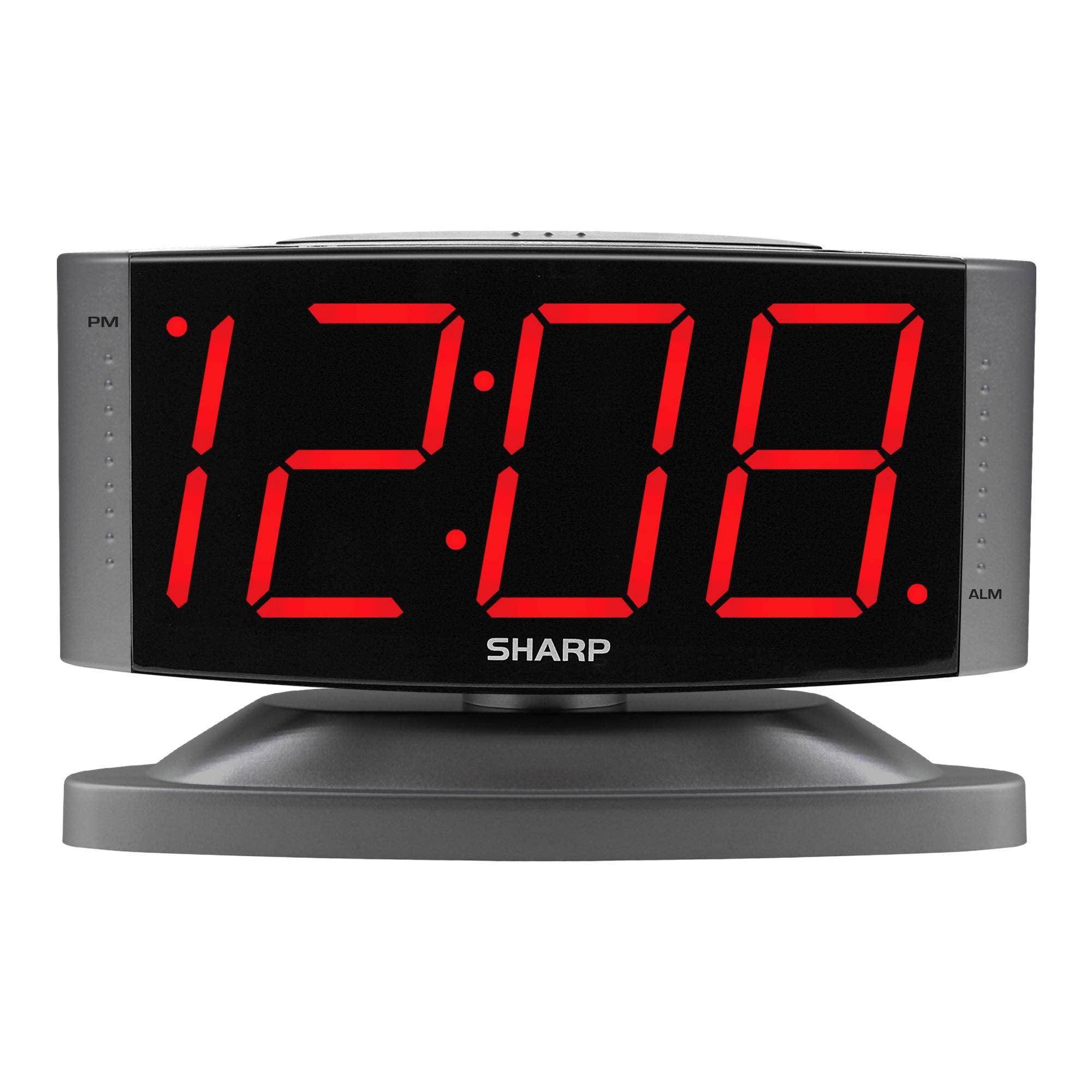 SHARP Home LED Digital Alarm Clock - Swivel Base - Outlet Powered, Simple Operation, Alarm, Snooze, Brightness Dimmer, Big Red D