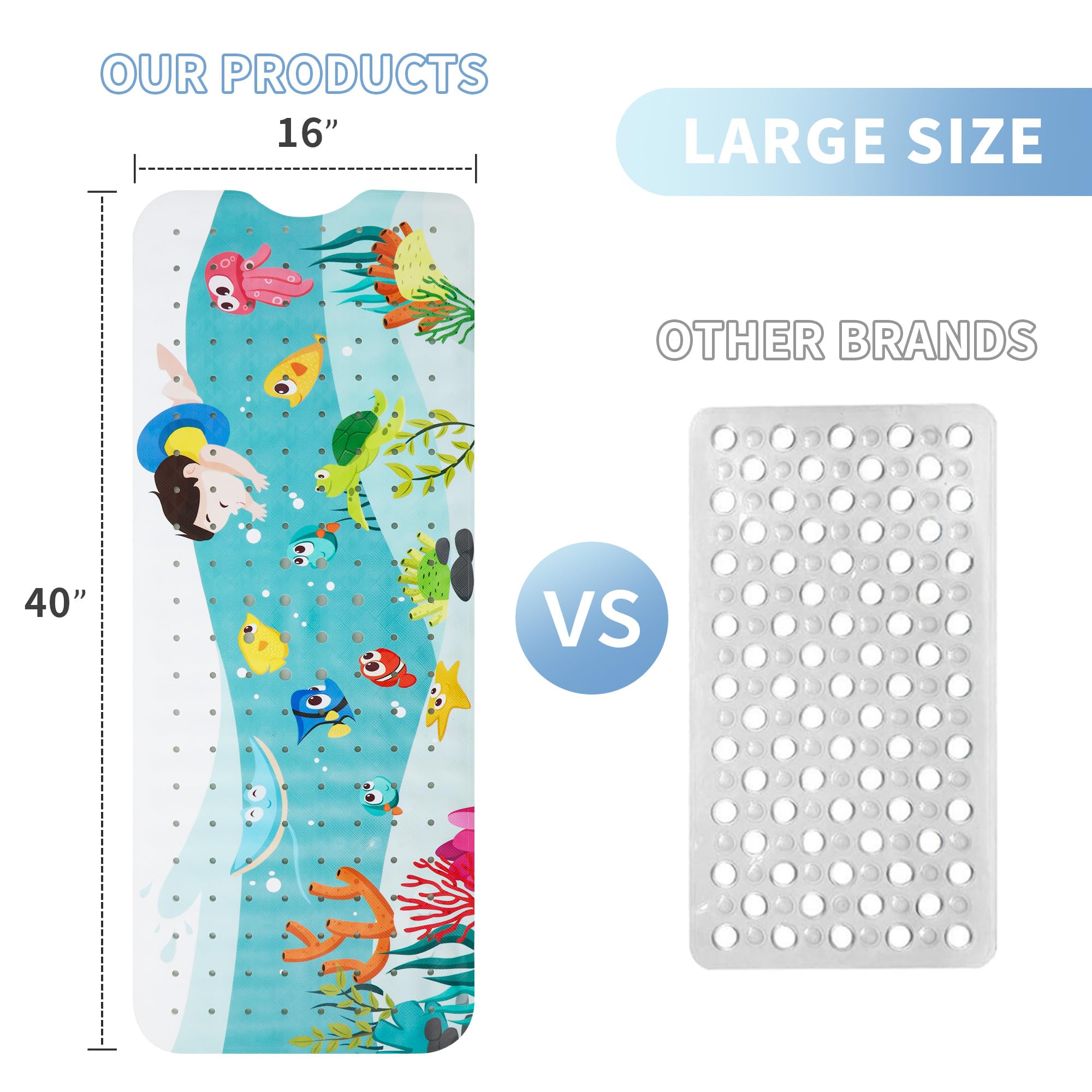 Tubozadi Bath Mat For Tub For Kids Bathtub Mat Baby Non Slip Shower Mat Extra Long 40X16 Inch Toddler Anti Slip Bathroom Bath Tu