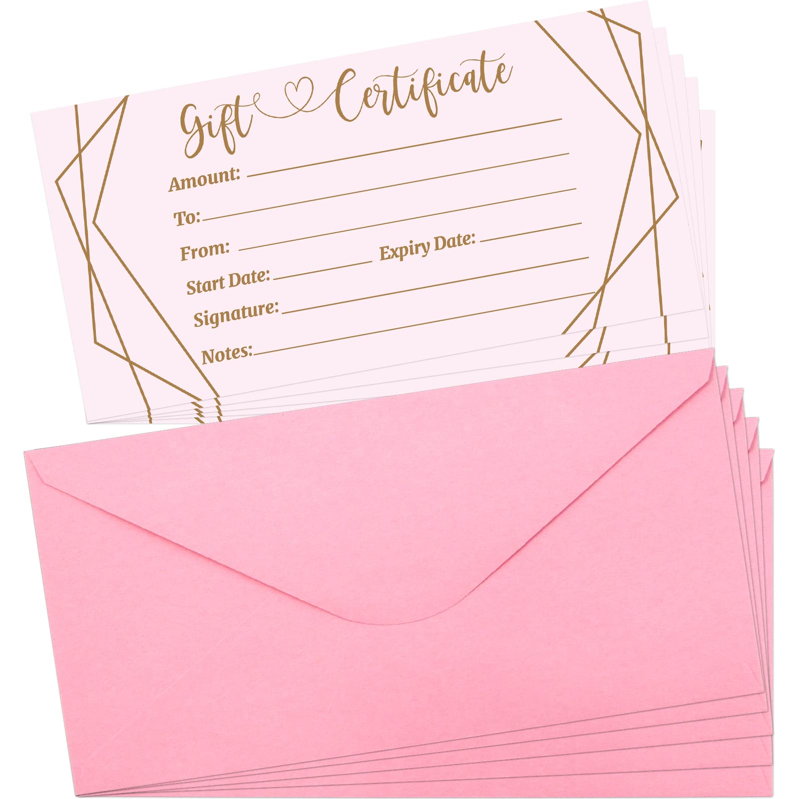 Pink Blank Gift Certificates 30 Pcs Gold Foil Certificate Cards With Envelopes For Salon Restaurants Spa Business Birthday