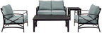 Crosley Furniture Ko60015Bz-Mi Kaplan Outdoor Metal 5-Piece Seating Set (Loveseat, 2 Arm Chair, Side And Coffee Table), Oiled Bronze With Mist Cushions