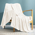 Exclusivo Mezcla Off White Fleece Throw Blanket For Couch Bed, Super Soft Cozy Blankets With Decorative Wave Textured, Lightweig