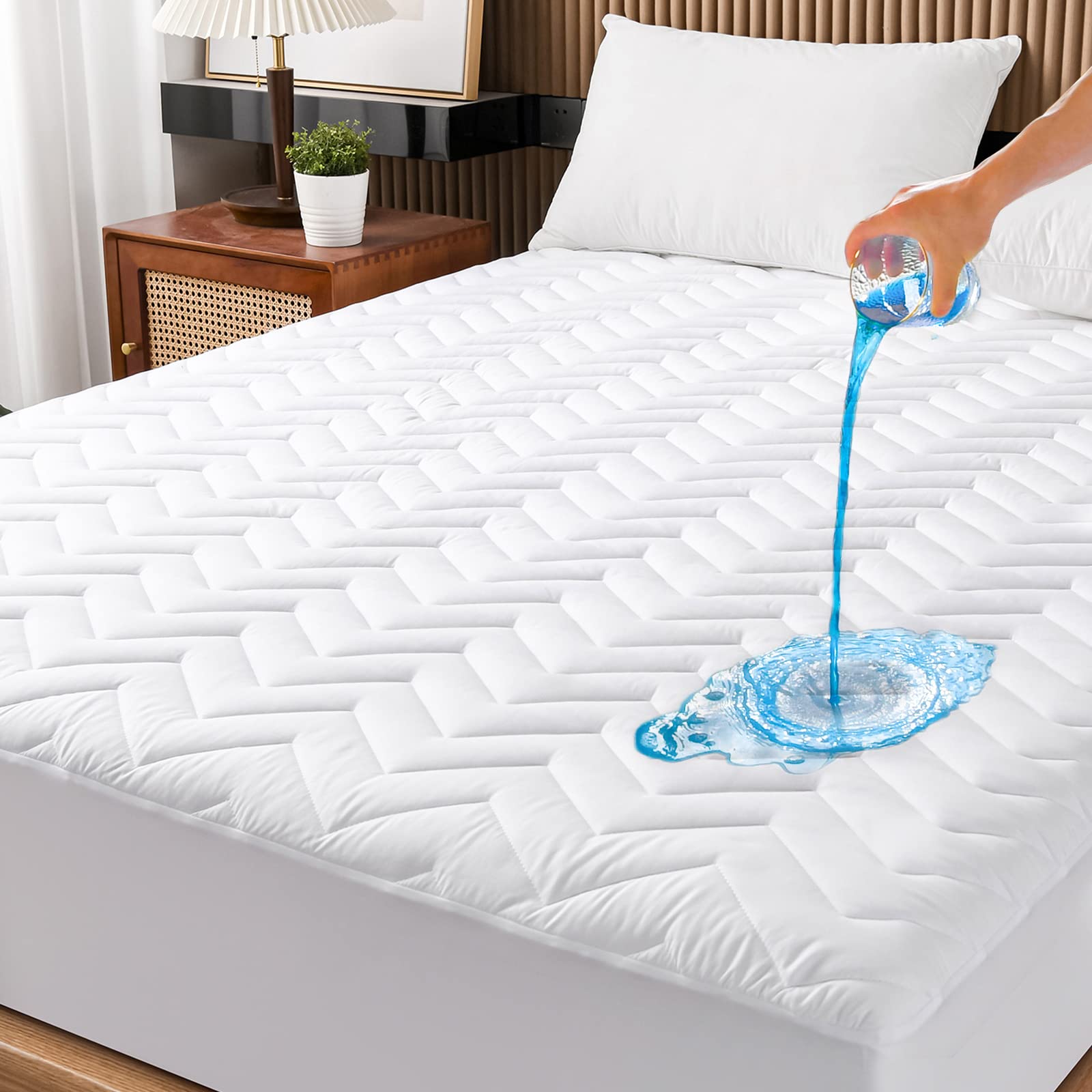 Full Size Waterproof Mattress Protector Quilted, Breathable Ultra-Soft Filling Mattress Pad, Fitted Deep Pocket Mattress Cover F
