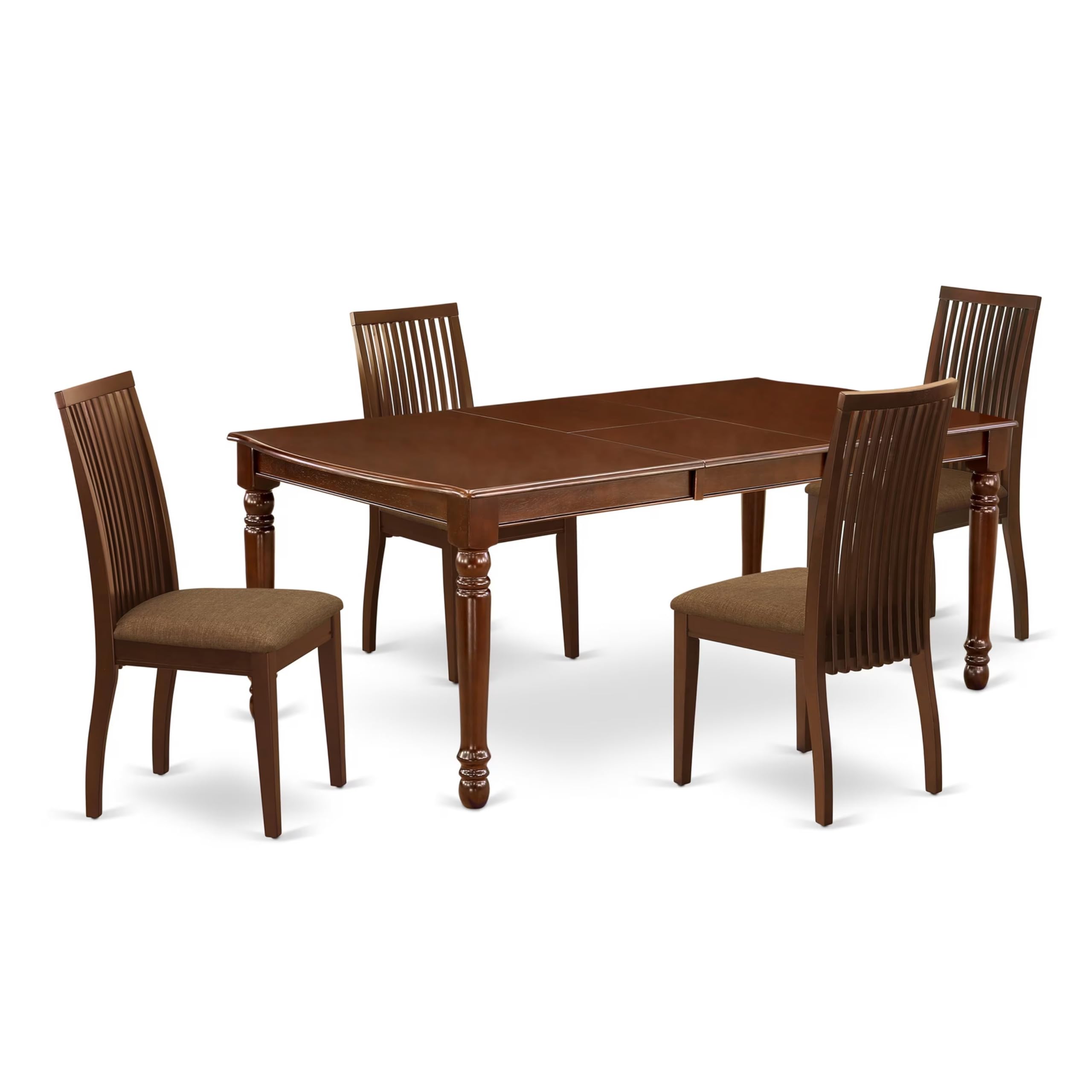 East West Furniture Doip5-Mah-C 5 Piece Dining Table Set For 4 Includes A Rectangle Kitchen Table With Butterfly Leaf And 4 Linen Fabric Dining Room Chairs, 42X78 Inch, Mahogany
