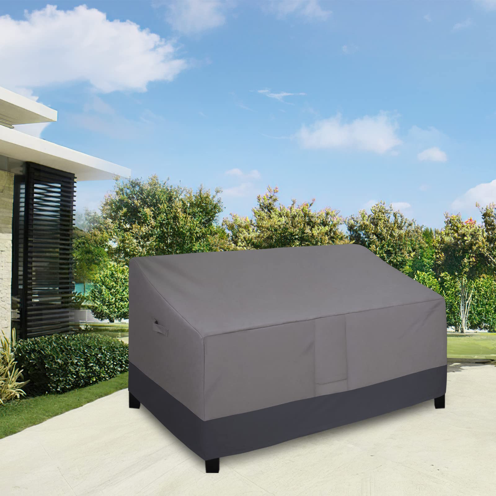 Easy-Going Outdoor Couch Cover, Heavy Duty 3-Seater Patio Sofa Cover, Windproof Outdoor Bench Cover, Durable Patio Furniture Cover (70Wx38Dx35H Inch, Gray/Dark Gray)