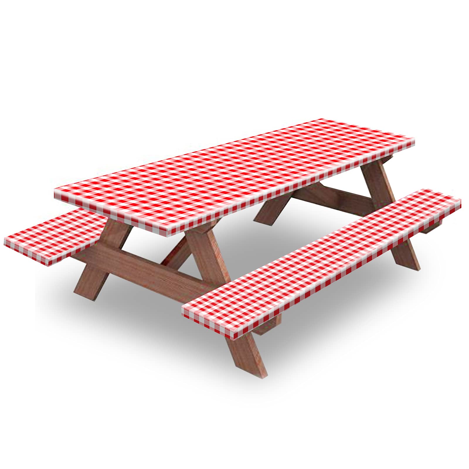 KENOBEE 8ft Picnic Table and Bench Fitted Cover, 96 Flannel Backing Elastic Edge Waterproof Wipeable Plastic Cover Fitted Vinyl 