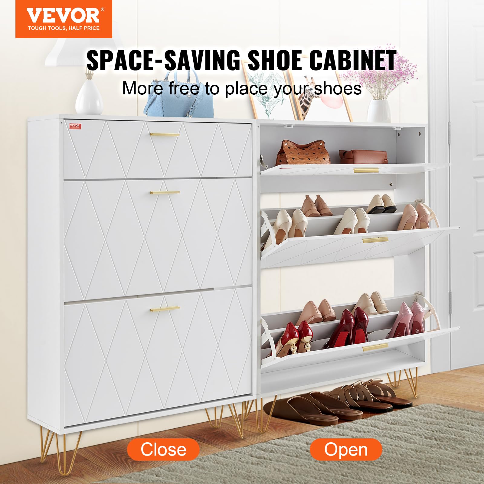 Vevor Shoe Storage Cabinet For Entryway, 31.5' D X 9.4' W X 47.3' H, Wood
