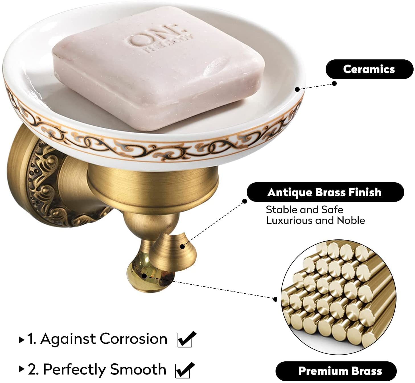 Leyden Shower Soap Dish, Antique Brass Dish Soap Holder Luxury Art Engraved Wall Mount Bathroom Hardware