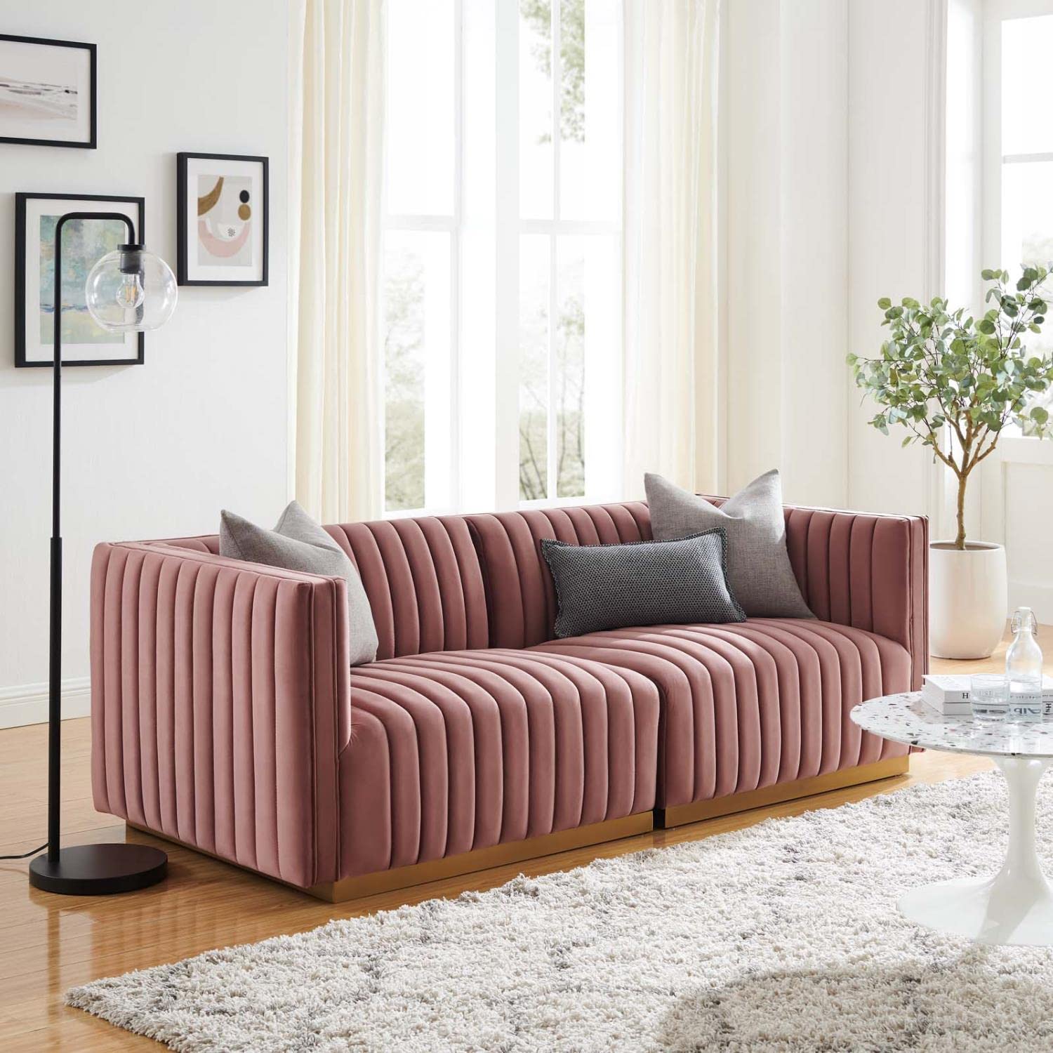 Modway Conjure Channel Tufted Performance Velvet Loveseat In Gold/Dusty Rose
