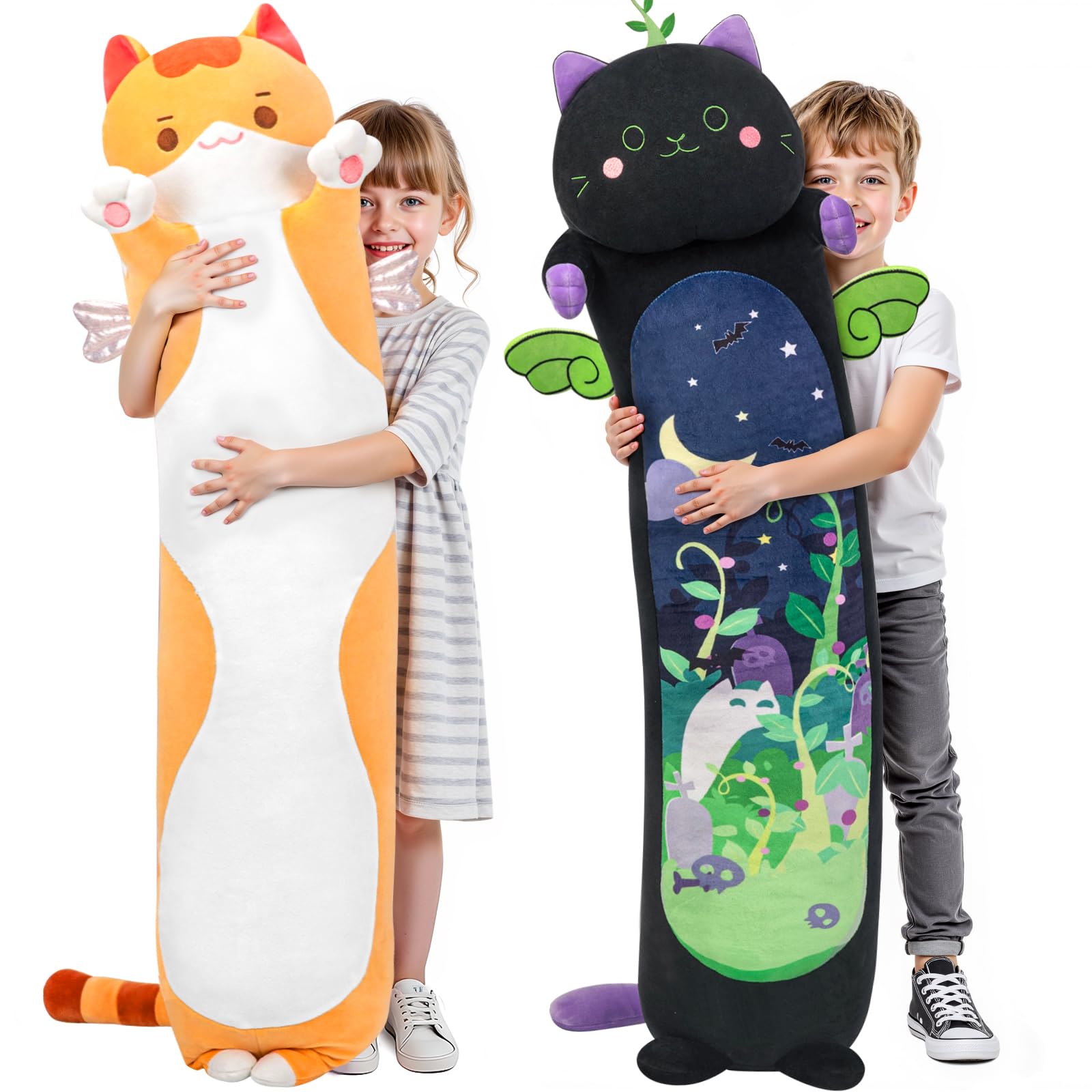 Mewaii Long Cat Plush Body Pillow, 28    Cute Brown Stuffed Animals Soft Plushies, Kitten Doll Toy Gift For Girlfriend