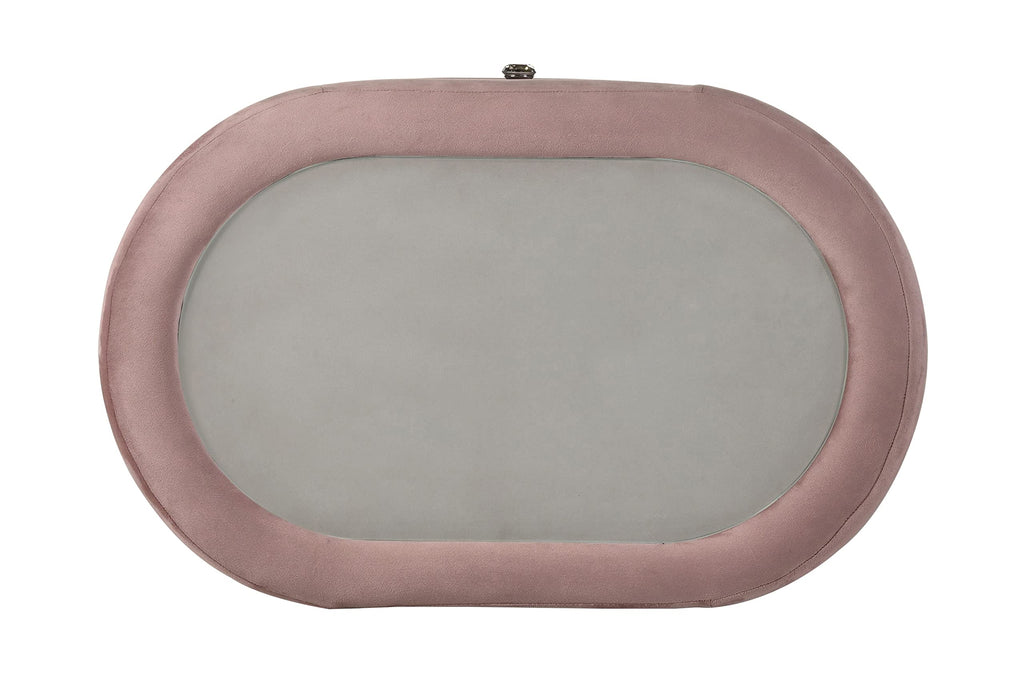 Acme Salonia 2 Drawers Velvet Upholstery Nightstand with Mirror Top in Pink