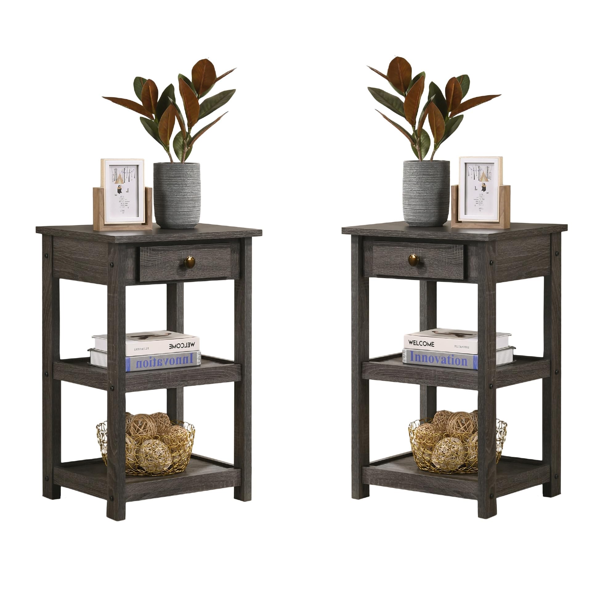 Lilola Home Arine Set of 2 Gray Console Table with Drawer and Shelves