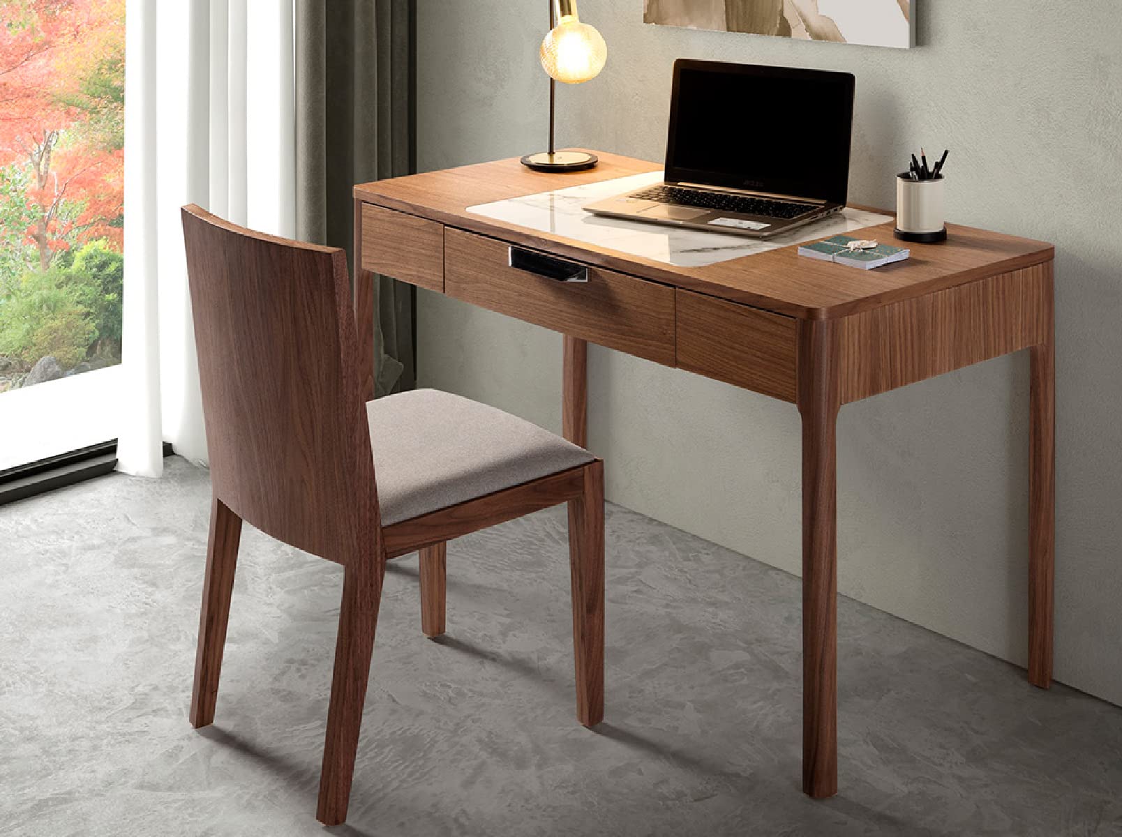 Neos Modern Furniture Wood Office Desk W/Marble Piece Surface