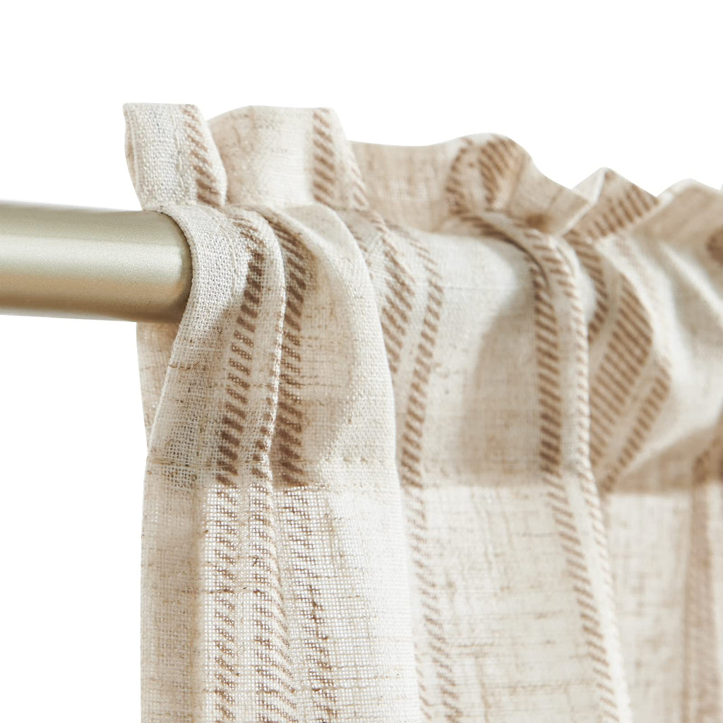 Jinchan Linen Kitchen Curtains Striped Tier Curtains 24 Inch Cafe Curtains Farmhouse Small Curtains Balanced Stripe Half Window Curtains Light Filtering For Bathroom Laundry 2 Panels Taupe On Beige
