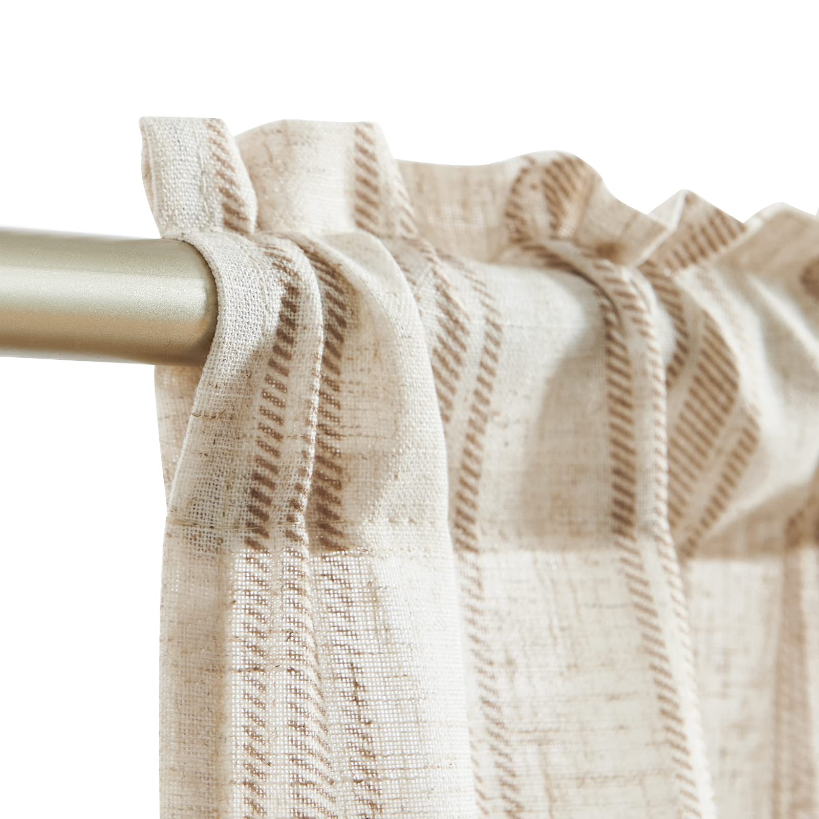 Jinchan Linen Kitchen Curtains Striped Tier Curtains 24 Inch Cafe Curtains Farmhouse Small Curtains Balanced Stripe Half Window Curtains Light Filtering For Bathroom Laundry 2 Panels Taupe On Beige
