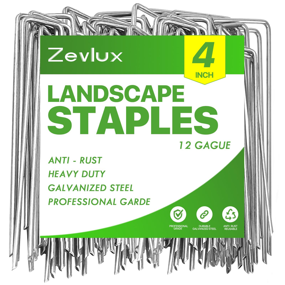 Zevlux Landscape Staples Galvanized Garden Stakes,4 Inch 50 Pack 12 Gauge Heavy Duty Garden Pins For Fences, Lawns, Weed Barrier