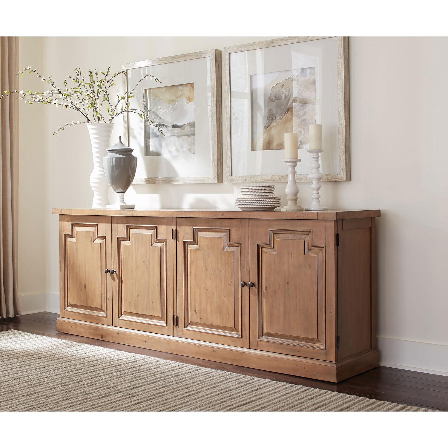 Donny Osmond Home Florence Server with Raised Panels and Nested Drawers, Rustic Smoke