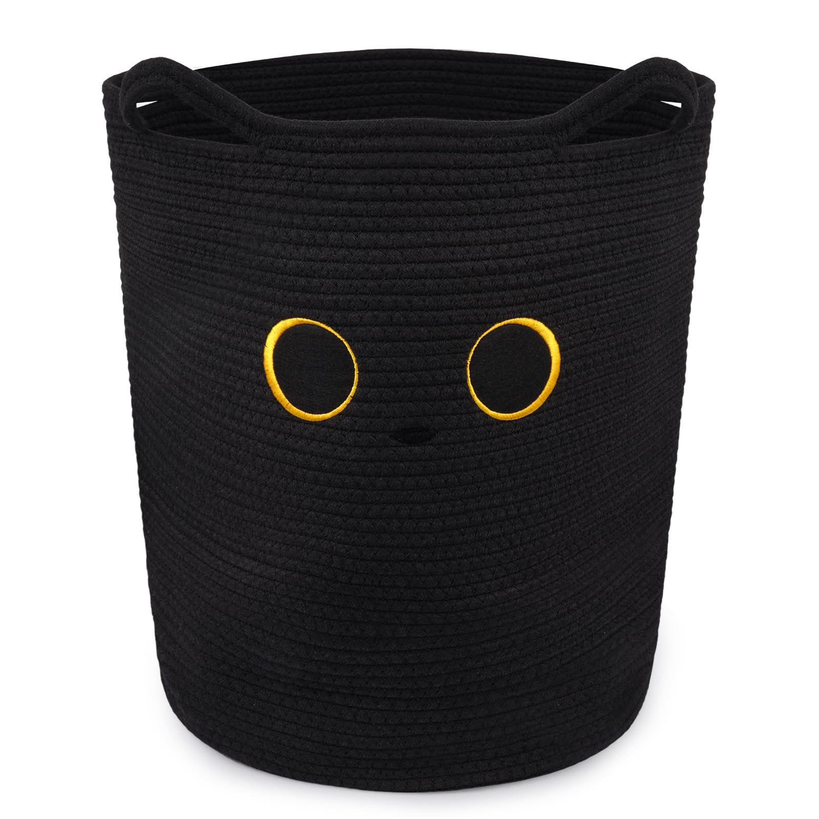 Hkojewp Tall Black Cat Laundry Basket for Nursery, Cute Large Woven Cotton Rope Blanket Storage Basket, Baby 0rganize Blanket Sh