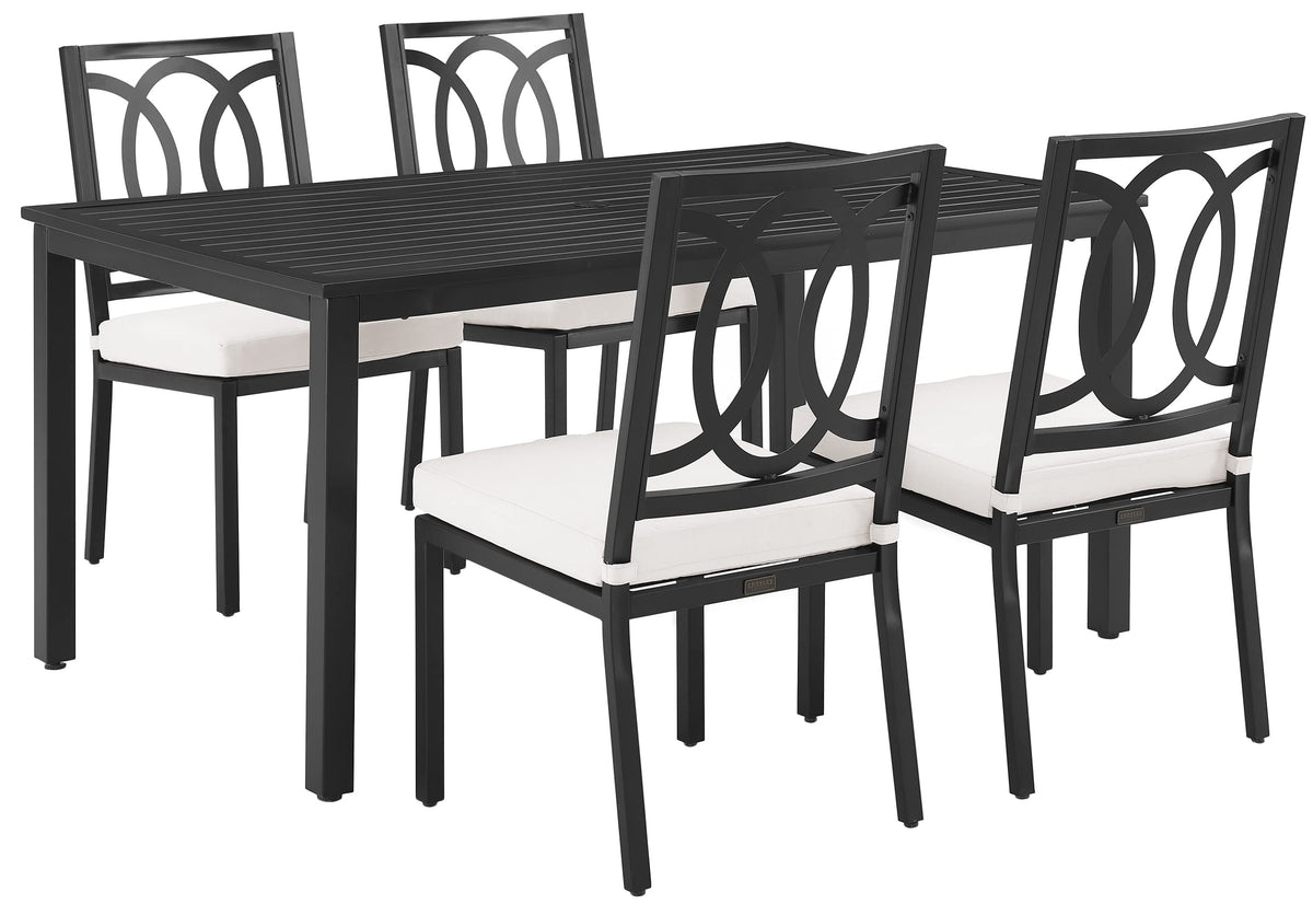 Crosley Furniture Chambers 5-Piece Outdoor Dining Set for 4, Patio Table and Chairs for Backyard, Deck, Matte Black with Creme Cushions