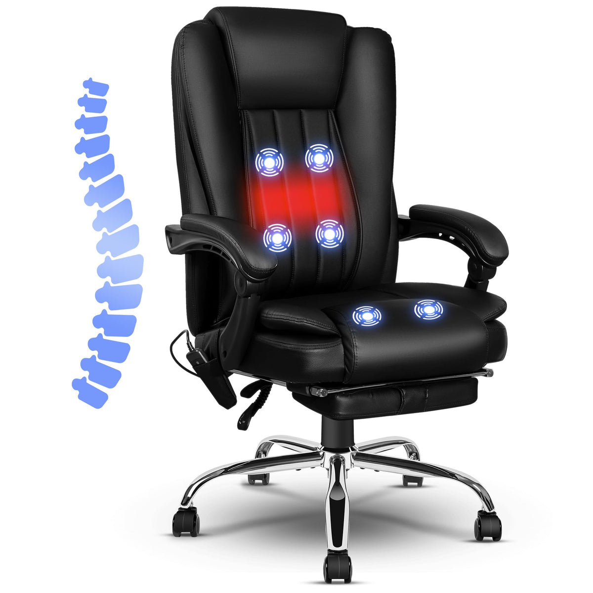 Noblemood 6-Point Massage Office Chair, Big And Tall Executive Office Chair With Heating Function, Pu Leather Ergonomic Office C