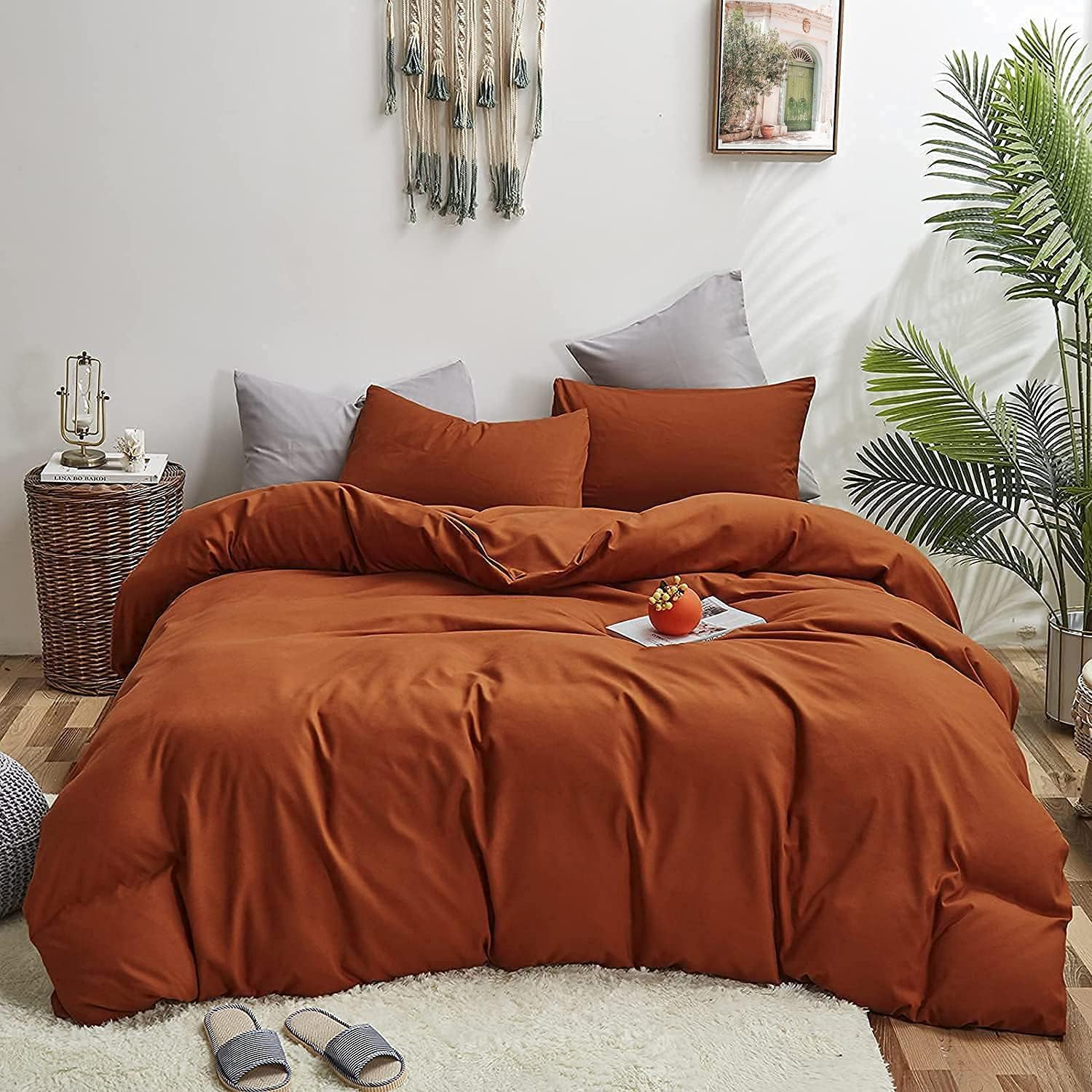 Luxlovery Burnt Orange Comforter Set King Rust Bedding Comforter Set Caramel Cotton Caramel Blanket Quilts 3 Piece Cinnamon Colo